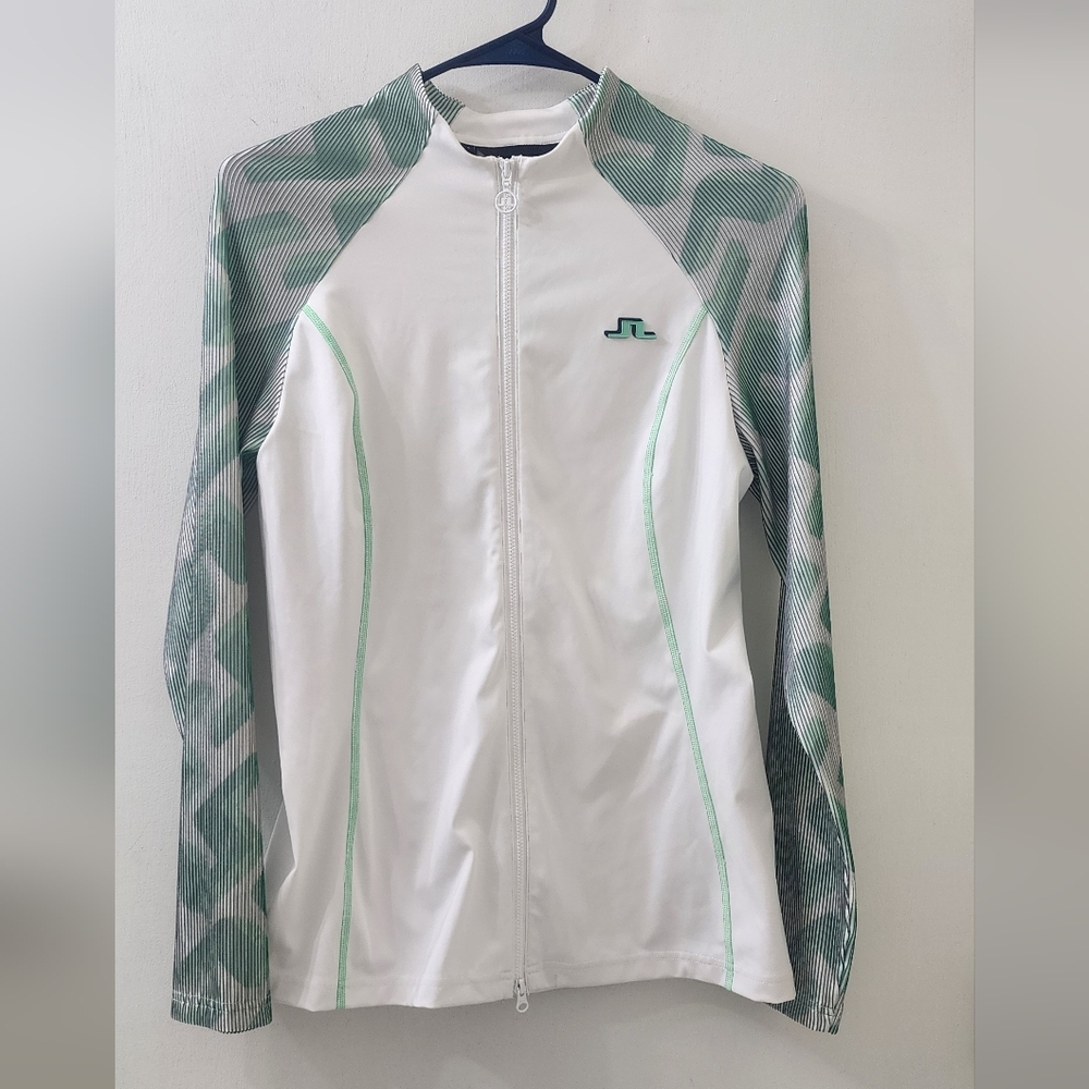 J.Lindeberg White and Green Zip-Up Jacket, Size Small.‎